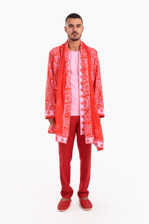 Long jacket in printed cotton with pockets